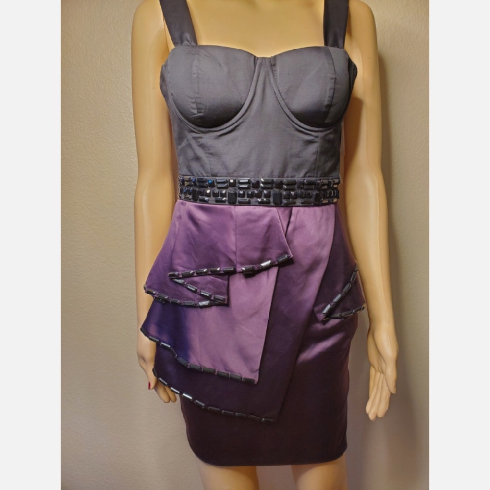 Lipsy Black and Aubergine Tiered Dress